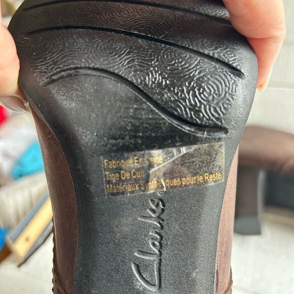 INDIGO by Clarks Brown Leather Block Heels Lace Up Ankle Booties 7M - Picture 10 of 11